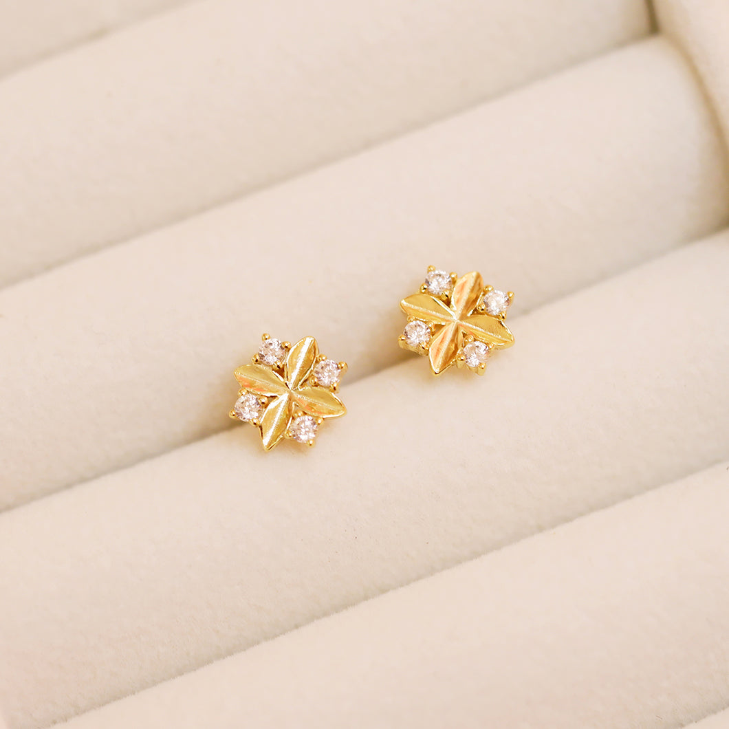 18K Gold Plated Petite Windmill Cubic Zirconia Stud Earrings