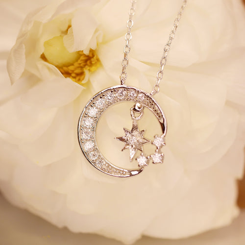 S925 Silver Moon and Star Necklace