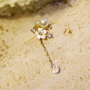 18K Gold Plated Shell Flower Pearl Crystal Drop Earrings