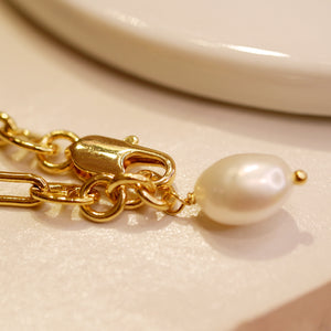 18K Gold Plated Small Pig Nose Bracelet with Baroque Pearl