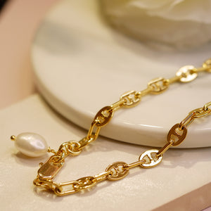 18K Gold Plated Small Pig Nose Bracelet with Baroque Pearl