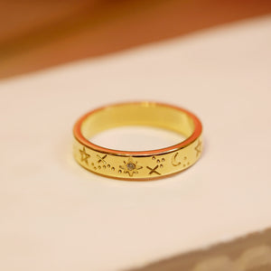 18K Gold Plated Star and Moon Ring