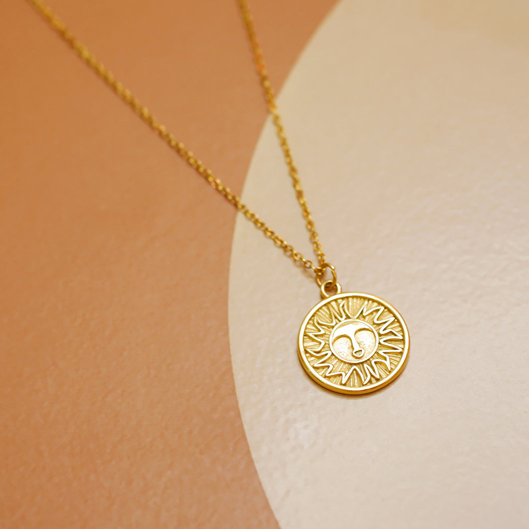 18K Gold Plated Sun Face Coin Necklace