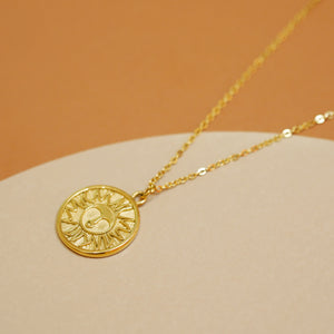 18K Gold Plated Sun Face Coin Necklace