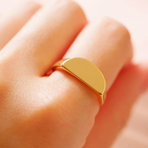 18K Gold Plated Open Titanium Half Circle Signet Ring