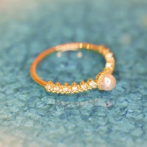 18K Gold Plated Triangle CZ Pearl Ring