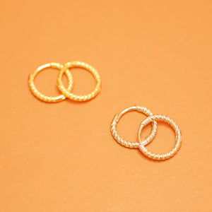 S925 Silver / Gold Twisted Ultra Thin Hoop Huggie Earrings