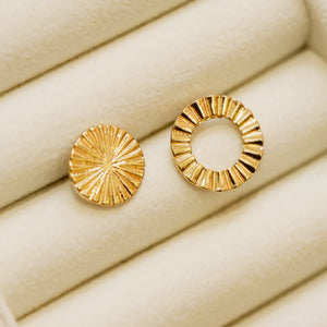 18K Gold Plated Unbalanced Sunbeam Disc Stud Earrings