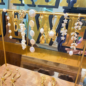 18K Gold Plated Elegant Cubic Zirconia Leaves Pearl Drop Earrings