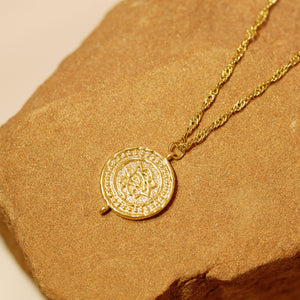 18K Gold Plated Vintage Rose Pendant Necklace