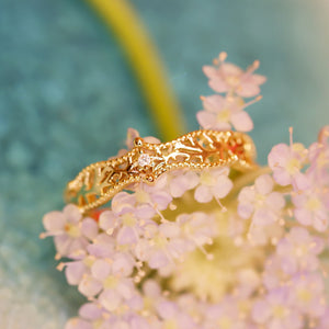 18K Gold Plated Wavy Hollow-out CZ Ring
