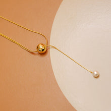 Load image into Gallery viewer, 18K Gold Plated Y Shape Golden Ball and Pearl Adjustable Necklace