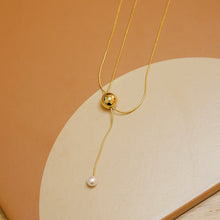 Load image into Gallery viewer, 18K Gold Plated Y Shape Golden Ball and Pearl Adjustable Necklace
