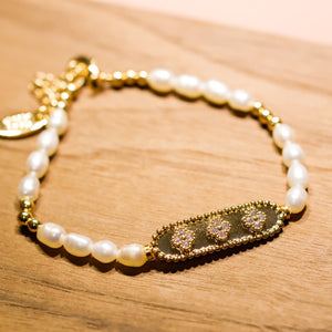 18K Gold Plated Cubic Zirconia Pearl Bracelet