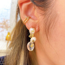 Load image into Gallery viewer, 18K Gold Plated Leaf Pearl Drop Earrings