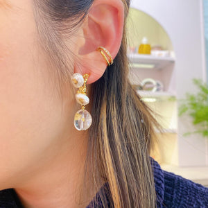 18K Gold Plated Leaf Pearl Drop Earrings